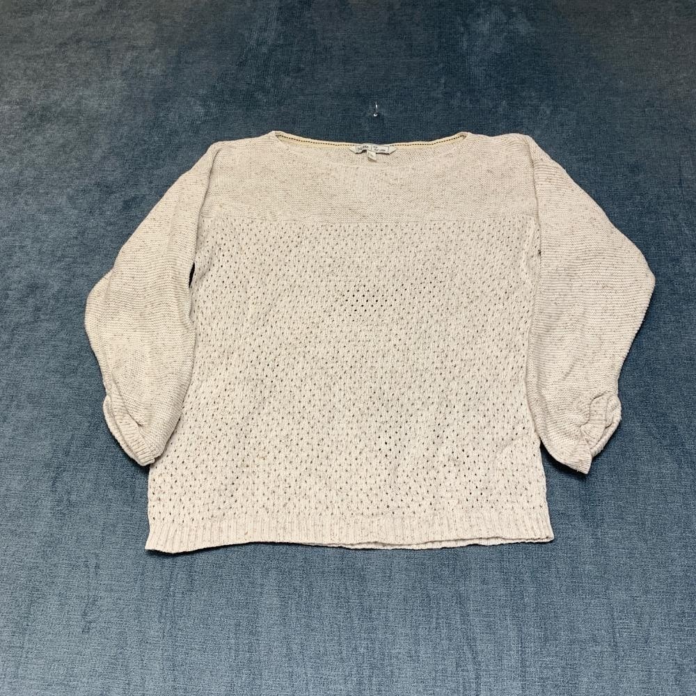Fat Face Sweater Women 8 Beige Tight Knit Cotton Perforated Boat Neck Streetwear